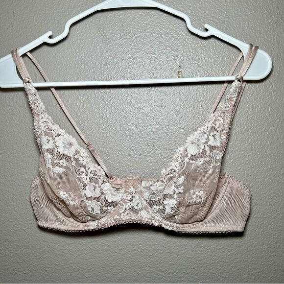 Free People Intimately neutral pink floral embroidered underwire bra size 36B - Picture 1 of 7